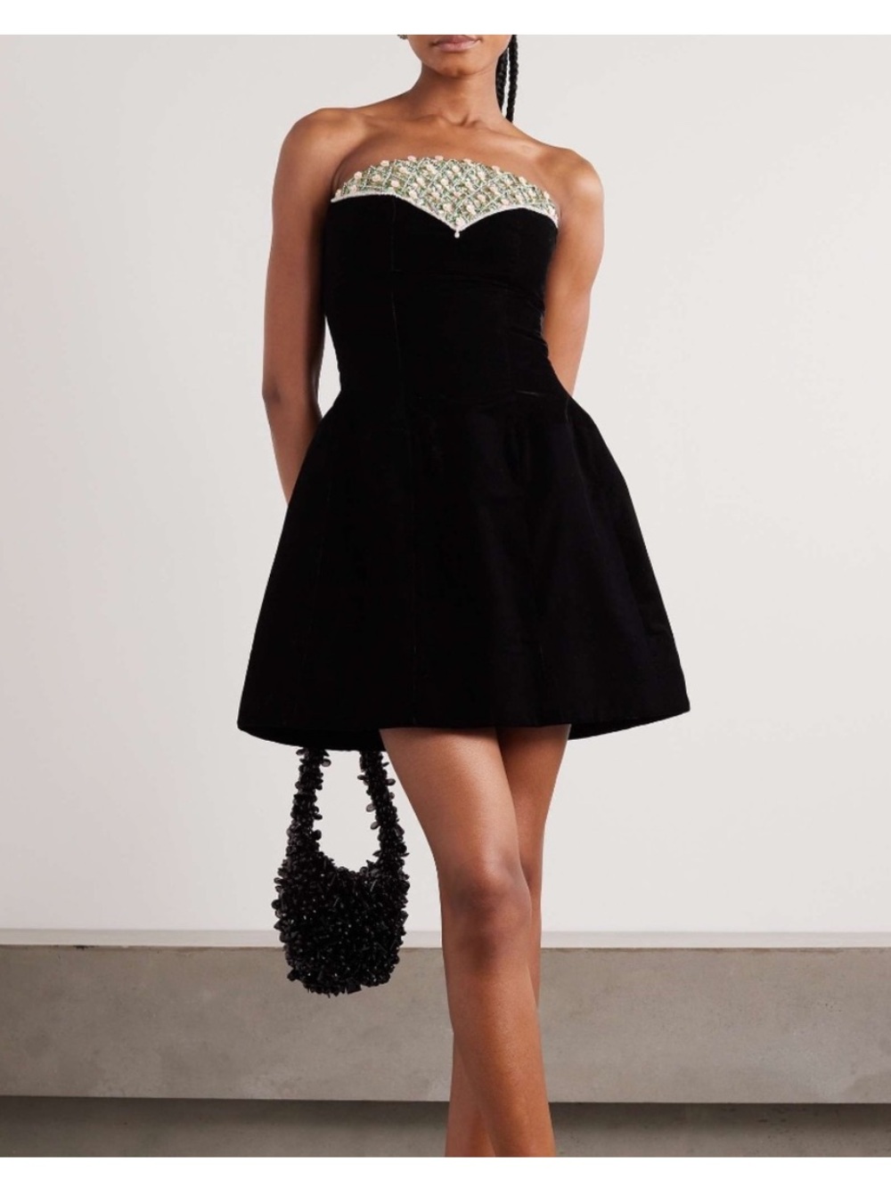 CLIO PEPPIATT Strapless embellished velvet mini dress NWT